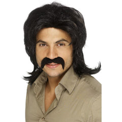 70s retro black wig with shoulder-length style