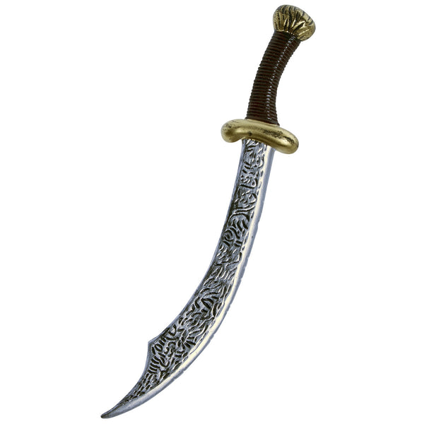Curved Dagger with Engraving Textured Blade and Gold Hilt