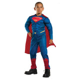 superman deluxe child costume, jumpsuit, logo on chest and red cape.
