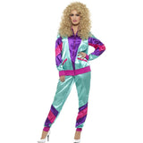 Ladies 80s shell suit in teal purple and pink