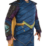 loki deluxe costume for adults, top is padded with printed image and external shoulder pads.