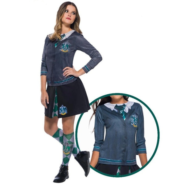 slytherin ladies top with long sleeves and printed image.