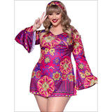 Retro Print Bell Sleeves Go Go Dress - Plus - Leg Avenue