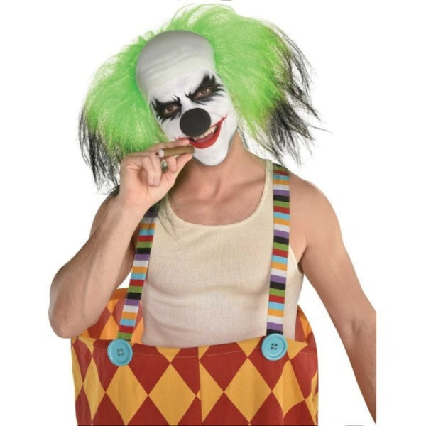 sinister clown wig, bald at the front with green and black hair.