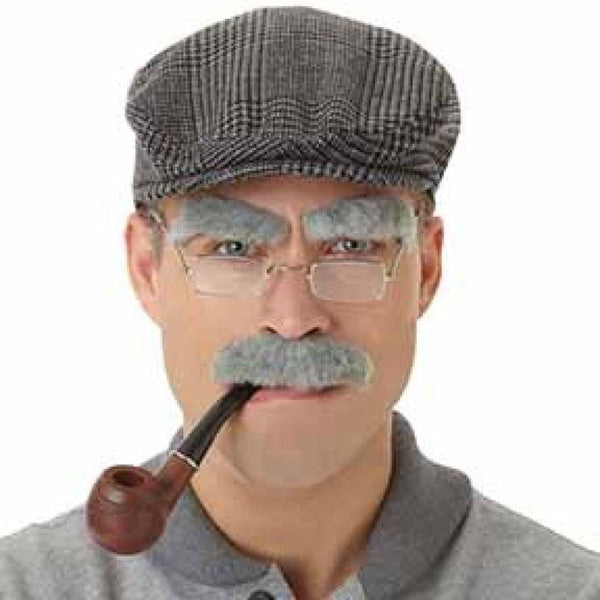 Facial hair set old man in grey, eyebrows, moustace 