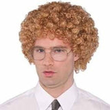 Geek Wig and Glasses Kit, curly light brown wig and clear glasses wire frame.