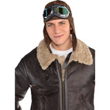 flying cap with aviator goggles in brown distressed look.