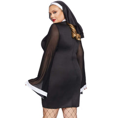 Twisted Sister plus size nun costume by Leg Avenue with black and white dress and matching habit