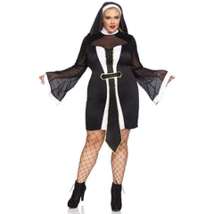Twisted Sister plus size nun costume by Leg Avenue with black and white dress and matching habit