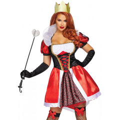 Womens Red Queen costume by Leg Avenue featuring red and black royal dress with matching crown