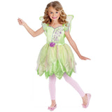 Garden fairy girl costume, green dress with layers of petals for skirt, cap sleeves and wings.