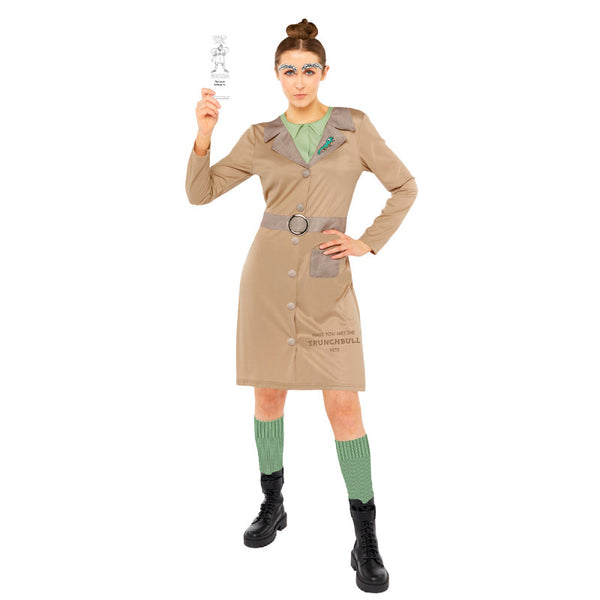 Roald Dahl Deluxe Miss Trunchbull Costume-Adult printed dress and bookmark.