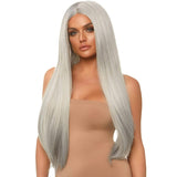 33" Long Straight Center Part Wig - Grey