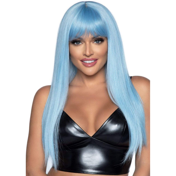 24" Long Straight Wig with Fringe - Blue