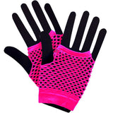 Short Fishnet Punk Gloves-Neon Pink