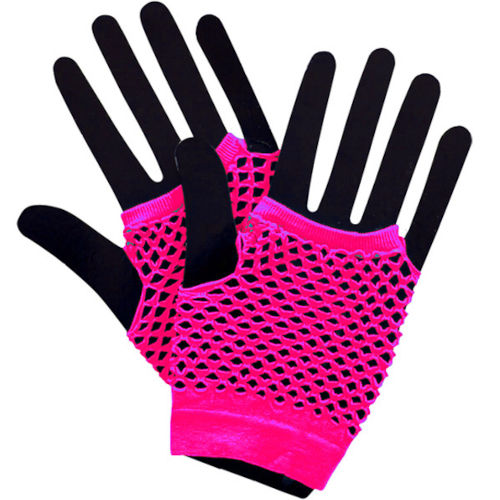 Short Fishnet Punk Gloves-Neon Pink