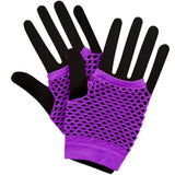 Short Fishnet Punk Gloves-Neon Purple
