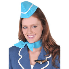 Air Hostess Set includes light blue small hat, scarf and badge.