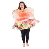 foam burger adult costume, printed on front and back.