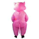 Inflatable pig adult costume, battery fan pack is located at waist at back.