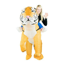 Inflatable tiger costume for adults, ride on style.
