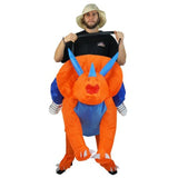 adults inflatable triceratops costume, ride on style.