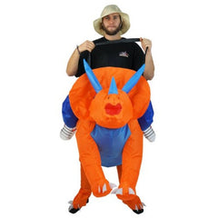 adults inflatable trideratops costume in ride on style.
