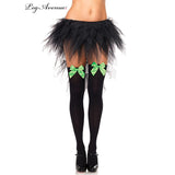 Black Thigh Highs with Neon Green Bows