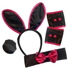 Pink and black bunny accessory set with ears collar cuffs and tail