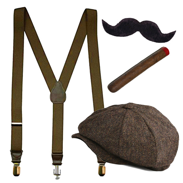 London Streets Kit - Suspenders, Paperboy Hat, Cigar & Moustache