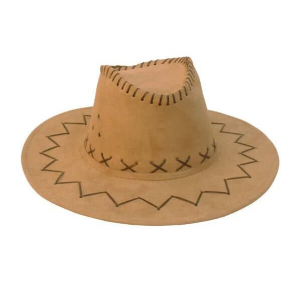 Cowboy Hat - Brown - Dr Toms.  Light brown cowboy had with contrasting trim and chin strap.