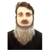 Mo, long beard and eye brows in grey/black.