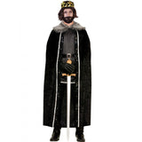Faux Fur Medieval cape, ankle lentth with decorative detail at the front, faux fur collar.