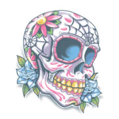 Tinsley Temp Tattoo - Calaveras Day of the Dead, colourful skull.
