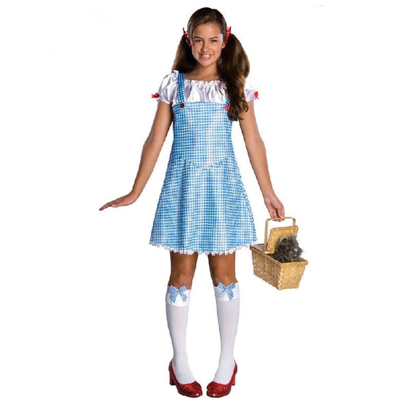 dorothy teen costume sequin check fabric, lace on hemline.