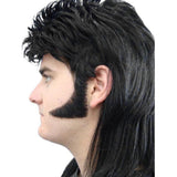 Sideburns 70's Curved Human Hair in black.