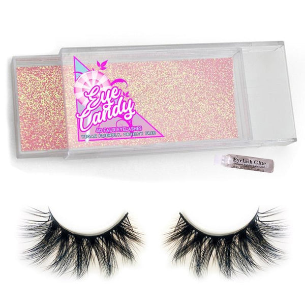 AUDREY - Eye Candy 4D Faux Lashes, black with a cross over look with glue.