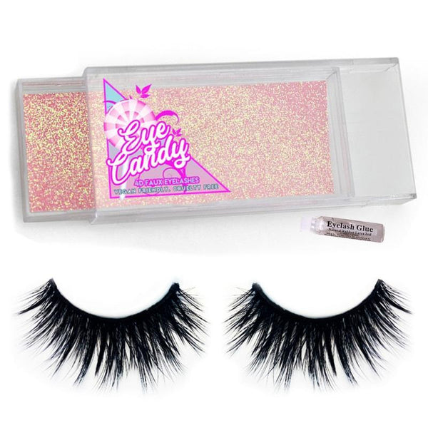 FLUTTER - Eye Candy 4D Faux Lashes, thick, black with glue included.