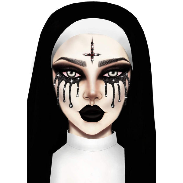 Possessed Evil Nun Rhinestone Stick-On Face Jewels
