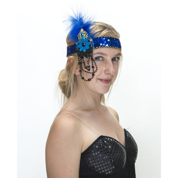 Flapper Headband  Blue and Gold