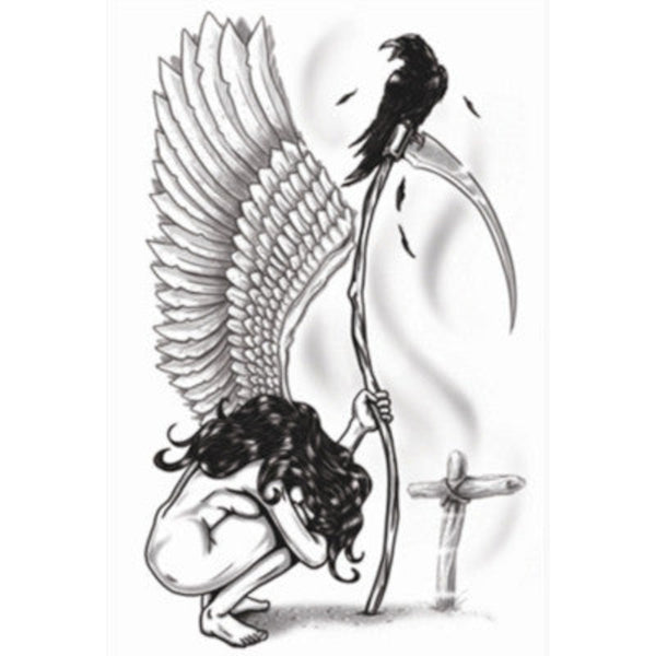 Tinsley FX Temp Tattoo - Angel of Death includes, angel, crow, sickle and cross.