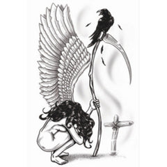 Tinsley FX Temp Tattoo - Angel of Death includes, angel, crow, sickle and cross.