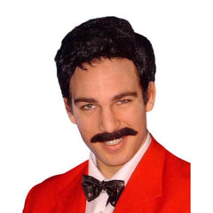 80's game show host very short thick mens wig with slight wave.