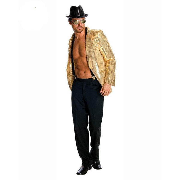 Gold sequin mens jacket with satin lining.