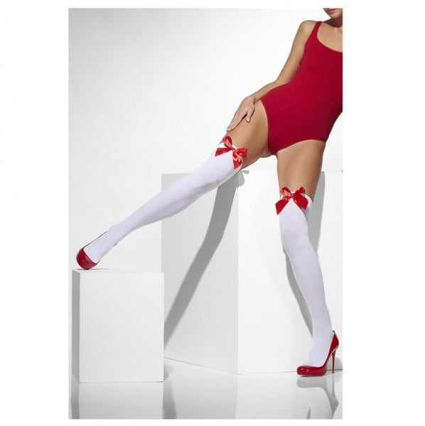 Hold Ups Opaque - White with Red Bow