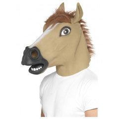 Horse head mask, cream latex mask with brown faux fur mane.