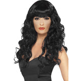 Long Curly Black Siren Wig with Fringe