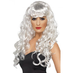 Long curly white wig.