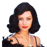marlene black wig, shoulder length with soft wavy curls.