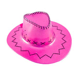 Metallic Hot Pink Cowgirl Hat with contrasting stitching and chin strap.